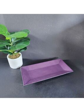 Partylite candle holder Zen Purple ceramic long tabletop mantle tray retired